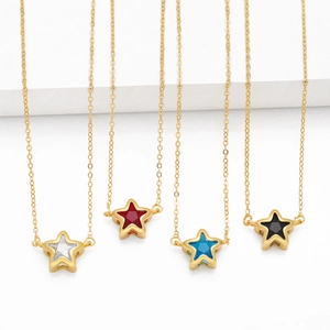 Star Pendant Necklace Copper Gold Plated Minimalist Clavicle Chain Colorful Crystal Five Pointed Star Fashion Jewelry For Women