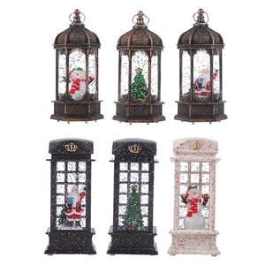 Retro Christmas water lanterns with LED lights featuring Santa and Snowman scenes