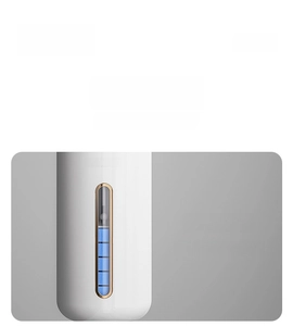 Detail view of wall-mounted toilet brush holder with transparent window showing refills