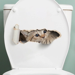 3D kat toiletsticker waterdichte badkamer muursticker met realistisch kitten ontwerp