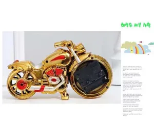 Detailed back view of vintage motorcycle alarm clock showing quartz movement mechanism