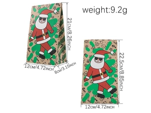 Detailed size chart of Christmas kraft paper bag with Santa Claus print and dimensions