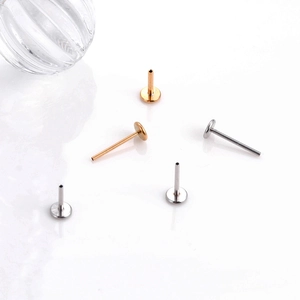 G23 titanium flat back push-pin studs in gold and silver finish for body jewelry