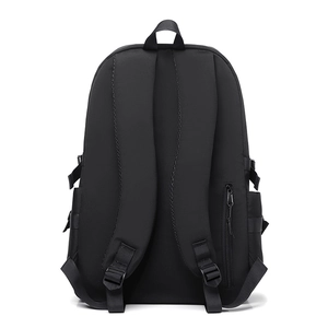 Large capacity black casual school backpack with ergonomic straps on white background