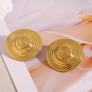 Concentric Circle Stud Earrings 18K Gold Plated Stainless Steel Spiral Vortex Geometric Minimalist Fashion For Women