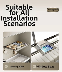 Close-up of telescopic laundry rack used over a washing machine and windowsill ledge