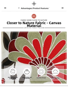 Detail of floral towel embroidered canvas pillow cover with skin-friendly cotton texture