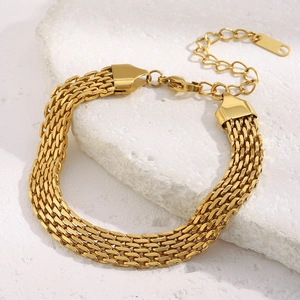 Woven Mesh Watchband Chain Bracelet 18K Gold Plated Stainless Steel Wide Adjustable Fashion Jewelry For Women
