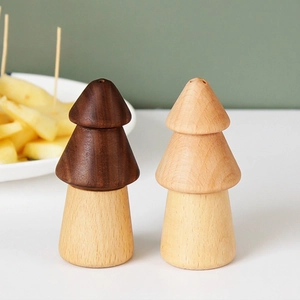 Pine Tree Shape Wooden Toothpick Holder Black Walnut And Beech Solid Wood Creative Japanese Style Desktop Dispenser