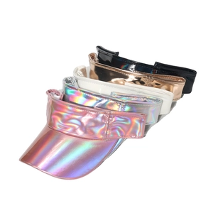 Metallic laser PU leather sun visor hats for women in multiple reflective colors