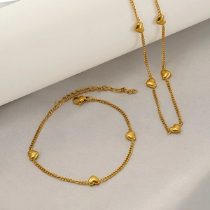 Collier Et Bracelet Coeur Bijoux En Acier Inoxydable Plaqué Or 18 Carats Pendentifs Coeur Délicat Mode Minimaliste Femme