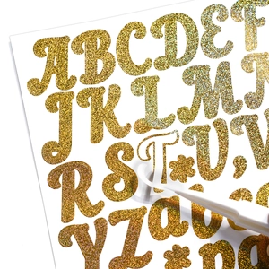 1-inch gold glitter alphabet stickers for DIY gift cards and waterproof crafts