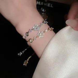 Elegant Snowflake Pendant Bracelet Copper Cubic Zirconia Adjustable Sliding Drawstring Minimalist Jewelry For Women