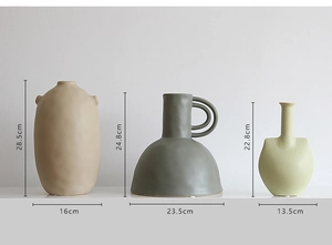 Detailed size specifications for Morandi ceramic vases in modern Nordic minimalist style