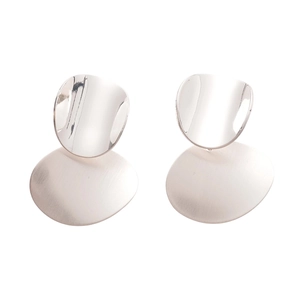 Metallic geometric oval drop earrings with brushed silver finish for a modern look