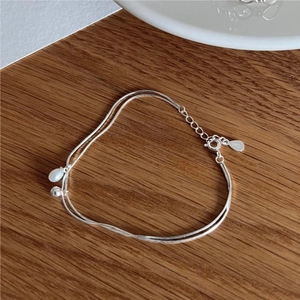 Minimalist S925 sterling silver double-layer bracelet with pearl and silver bead charms