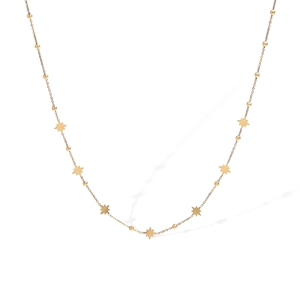 Elegant 18K gold plated stainless steel necklace with star pendants and round beads