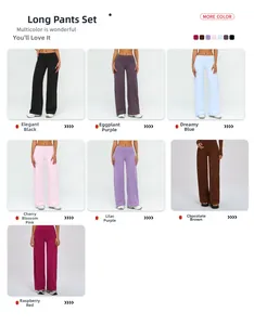 Grid view showing seven colors of high-waisted wide-leg yoga pants in brushed fabric