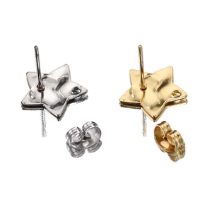 Star shaped 18k gold and silver titanium steel stud earring components with butterfly backs