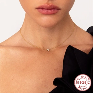 Elegant 925 sterling silver gold-plated choker necklace with marquise zircon pendant
