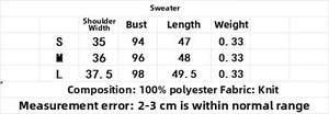 Detailed size chart for vintage sleeveless knit sweater vest with measurements in cm
