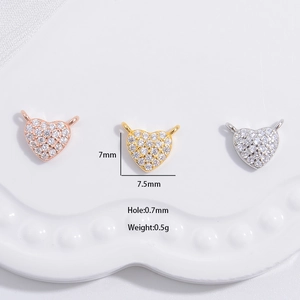 S925 sterling silver heart charm with white zircon in gold, rose gold and silver finish