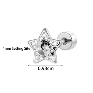 Minimalist 4mm star-shaped silver screw back earring stud with sparkling zircons