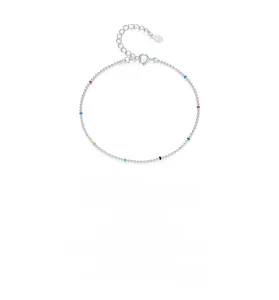 Detail showing S925 sterling silver beads bracelet with colorful accents and logo tag
