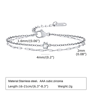 Détail du bracelet double couche en acier inoxydable avec pierre de zircone AAA 4mm