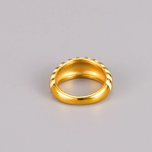 Vintage 18K gold plated titanium ring set with white enamel inlay and textured stripes