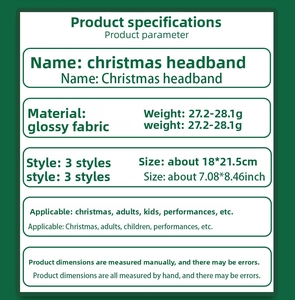 Detailed specifications of the glossy fabric Christmas headband for party decorations
