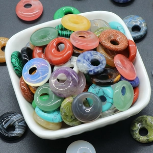 Natural Stone Donut Beads Pendants Round Flat Circle Crystal Tiger Eye Agate For DIY Jewelry Making Findings Accessories