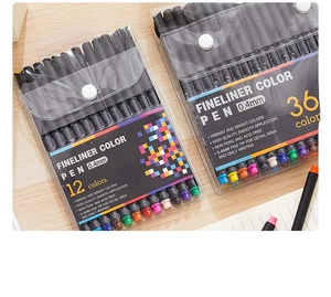 Detailed macro view of 0.4mm fine tip watercolor pens in non-toxic vibrant colors