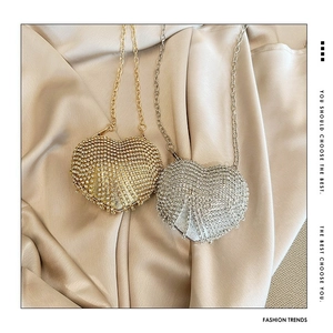 Heart Shaped Rhinestone Evening Bag Sparkling Crystal Mini Clutch Crossbody Purse With Metal Chain For Women Party Luxury