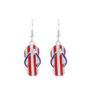 Patriotic red, white and blue flip-flop earrings with rhinestones for Independence Day