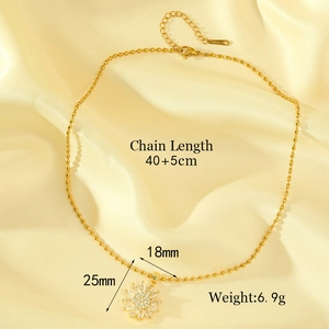 Golden sunflower pendant necklace with beaded chain on yellow silk, 40+5cm length