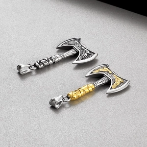 Classic Viking double-headed axe pendant with detailed Norse mythological engravings