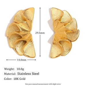 18K gold plated stainless steel petal stud earrings with layered pleated texture