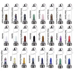 Natural Crystal Energy Water Bottle Gemstone Hexagonal Point Healing Pillar Glass Drinking Vessel 304 Stainless Steel Lid