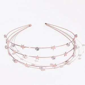 Elegant rose gold triple-layer star headband with sparkling rhinestones for women
