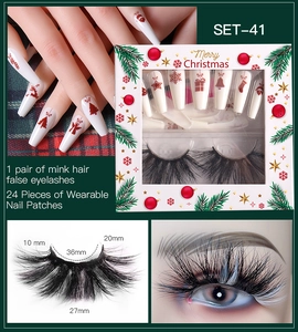 Christmas makeup set with 24 false nails and voluminous faux mink eyelashes with snowy tips