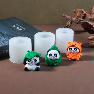 Kit de moldes de silicona panda 3D con figuras de resina para decoración hogar