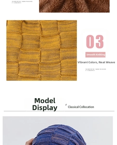 Detailed view of winter knit beanie with thick fleece lining and colorful checkered pattern