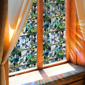 Static Cling Window Privacy Film PVC Rainbow Colorful Sunlight Effect Grape Vine Pattern Glass Sticker Non Adhesive Decor