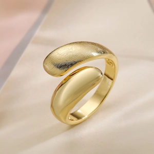 Minimalist 18K Gold Plated Copper Open Ring Geometric Irregular Matte And Polished Bypass Jewelry For Women