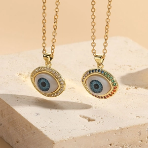 Evil Eye Pendant Necklace Titanium Steel Chain Copper 14K Gold Plated Zircon Rainbow Clear Stones Fashion Jewelry Women