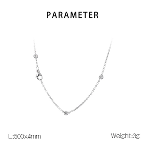 Close-up of minimalist silver beaded titanium chain with lobster clasp and product dimensions