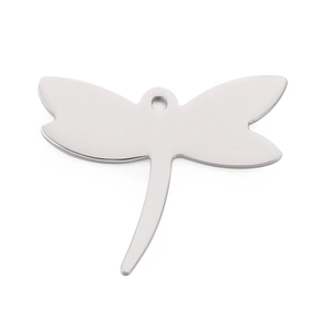 Polished stainless steel dragonfly pendant charm with diamond accents for jewelry making