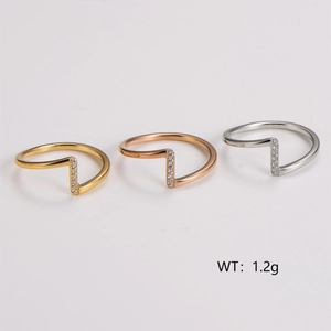 Detailed view of three minimalist wave rings in gold, rose gold and silver finish