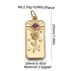 Gold rose pendant with red gemstone and zircon accents for women's jewelry collection